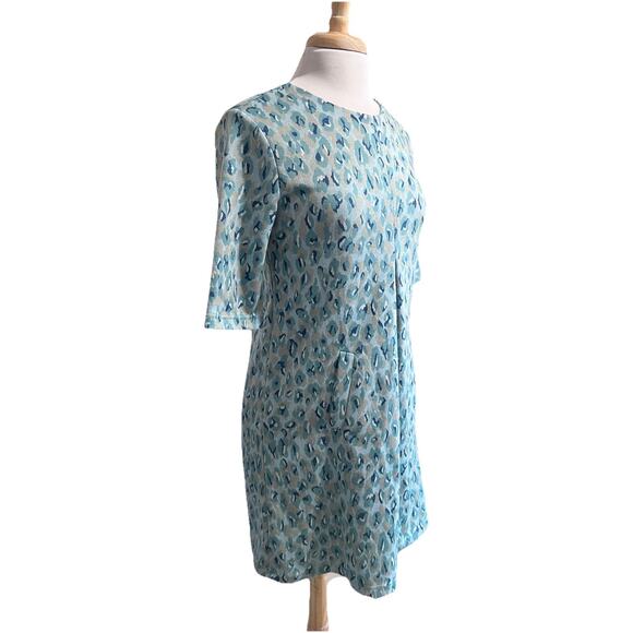 Tyler Boe Women’s S Cheetah Print Knit Shift Dress Boho Retro Baby Blue - Picture 2 of 7